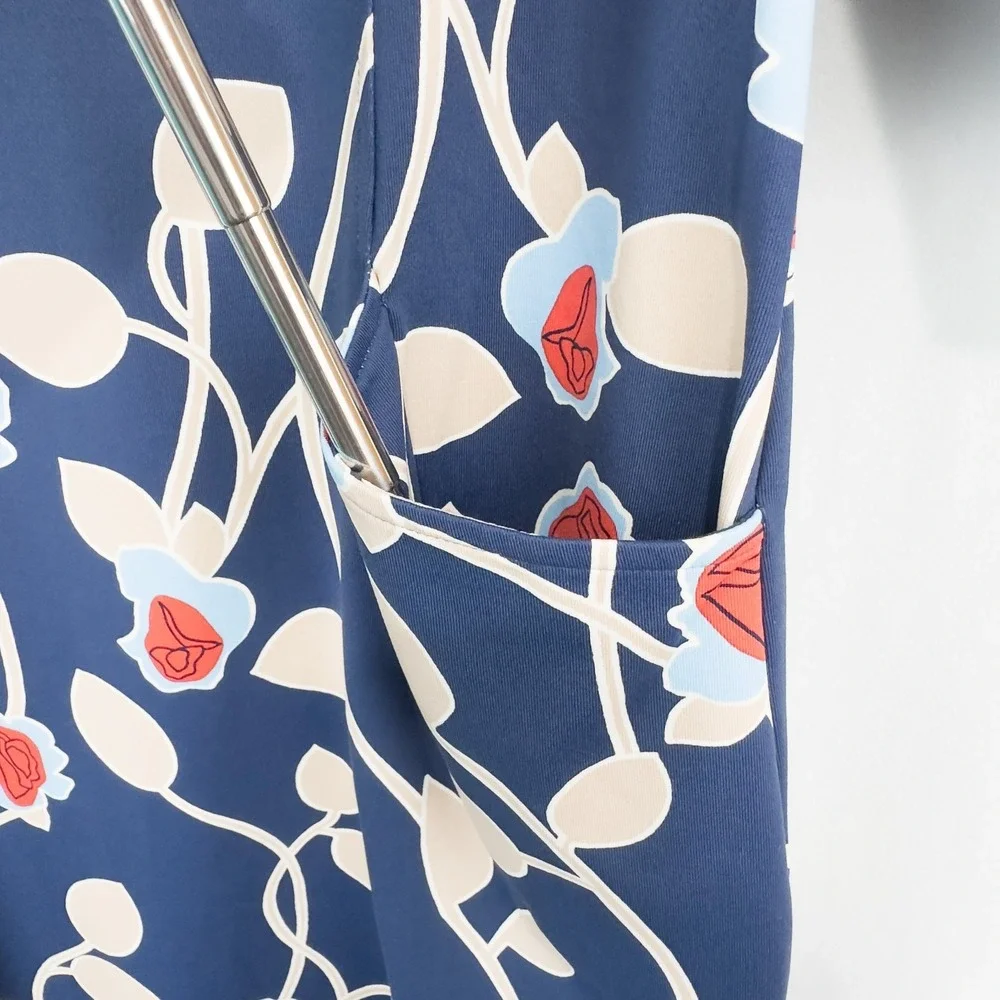 J McLaughlin Catalyst Sheath Dress Large Navy Floral Catalina Cloth Pockets